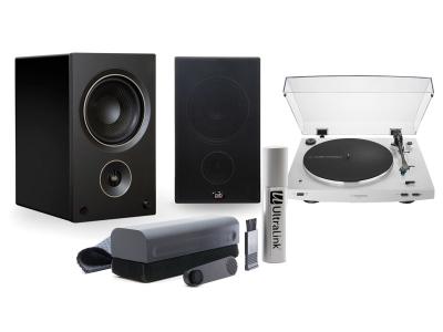 Bookshelf Speakers, Belt-Drive Turntable and Vinyl Record Cleaning Kit Audio Package - AM5LP3W