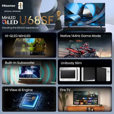 55" Hisense Hi-QLED Mini-LED AI TV 144Hz Fire TV - 55U68SF