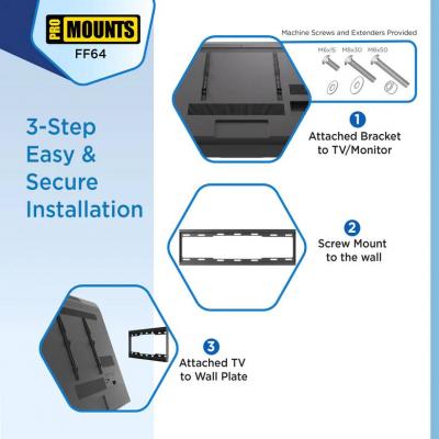 Pro Mounts Flat / Fixed TV Wall Mount For 42" to 80" TVs - FF64