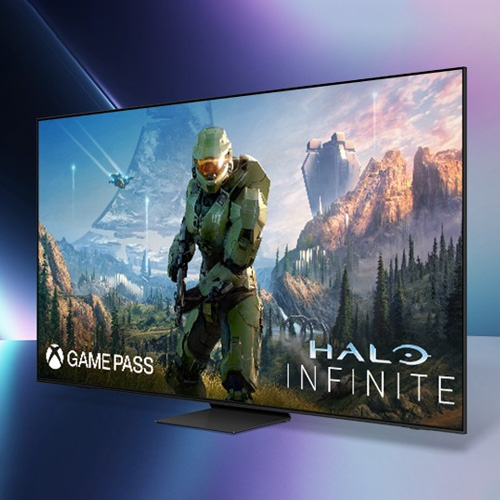 Samsung 4K gaming TV running Halo Infinite via Xbox Game Pass on Samsung Gaming Hub